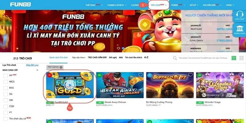 Nhà cái game slot Fun88